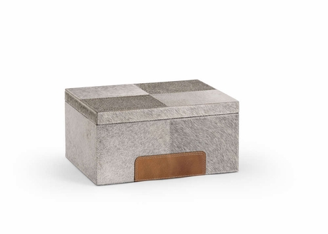 301478 Wildwood Hair On Hide/Leather Gray/Tan Hair On Hide Box - Grey (Med)
