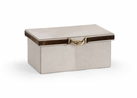 301485 Wildwood Hair On Hide/Metal Cream/Brown/Antique Brass Hair On Hide Box - Cream (Sm)