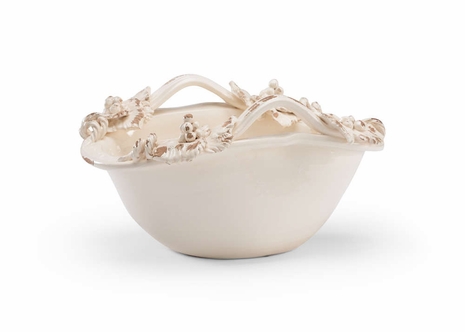 301495 Wildwood Ceramic Distressed Cream Glaze VIneyard Bowl