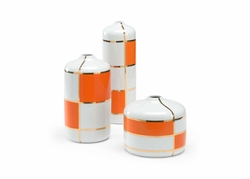 301592 Wildwood 14.5in. Ceramic Massaro Canisters (S3) with Orange Decal/Gold/White Glaze Finish
