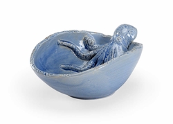 301693 Wildwood 4.5in. Ceramic Octopus Garden Bowl - Blue with Blue Glaze Finish