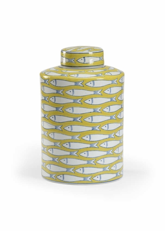 301719 Wildwood Ceramic Mustard/White/Blue Glaze Fish Tail Canister (Lg)