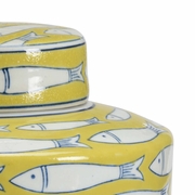 301719 Wildwood Ceramic Mustard/White/Blue Glaze Fish Tail Canister (Lg)