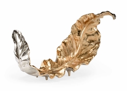 301828 Wildwood 15in. Aluminum Lush Leaf Sculpture (Lg) with Antique Gold/Polished Nickel Finish
