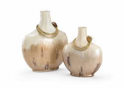 301944 Wildwood 16in. Glass Splendour Vases (S2) with White/Cream Enamel Finish