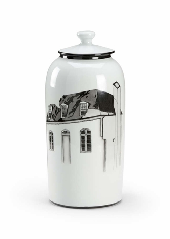 301951 Wildwood Ceramic White/Black Glaze Rooftop Vase