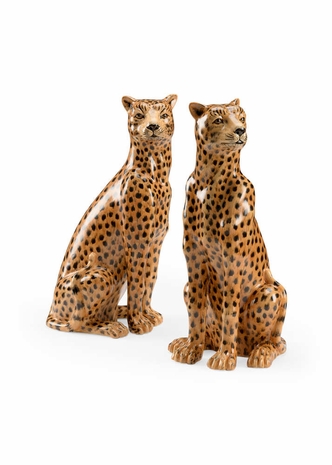 301961 Wildwood 24in. Ceramic Wild Kats (Pair) with Brown/Black Glaze Finish