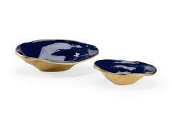 302013 Wildwood 4.5in. Aluminum/Enamel Waving Edge Blue Bowls (S2) with Metallic Gold/Navy Finish