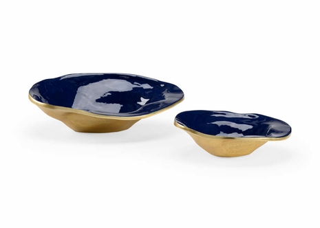 302013 Wildwood 4.5in. Aluminum/Enamel Waving Edge Blue Bowls (S2) with Metallic Gold/Navy Finish