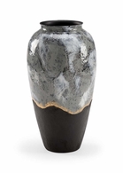 302022 Wildwood 15in. Iron Ashur Vase with Black/Cream/Gray/Gold Finish