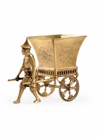 302052 Wildwood 13in. Brass Coolio Cart Planter with Antique Finish