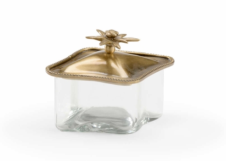 302055 Wildwood 4in. Brass Gladys Glass Box with Antique/Clear Finish
