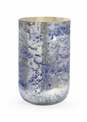 302159 Wildwood 12in. Glass Galaxias Vase (Lg) with Silver/Royal Blue Finish
