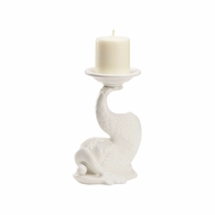 302237 Wildwood 8.5in. Ceramic Italian Renaissance Dolphin Candleholder with White Glaze Finish