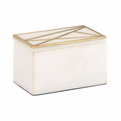 302285 Wildwood 3in. Metal Genesis Marble Box (Sm) with Natural White/Antique Gold Finish