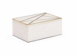 302286 Wildwood 3in. Alabaster/Metal Genesis Marble Box (Lg) with Natural White/Antique Gold Finish