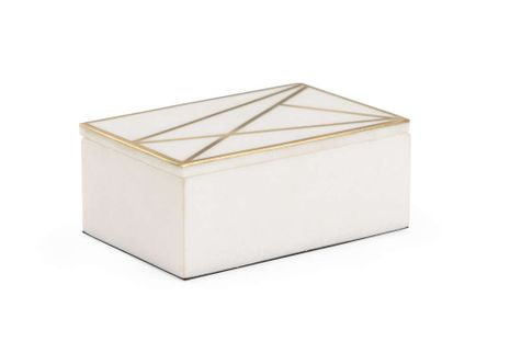 302286 Wildwood 3in. Alabaster/Metal Genesis Marble Box (Lg) with Natural White/Antique Gold Finish