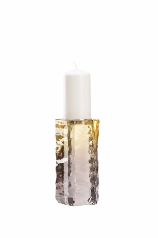 302328 Wildwood 9in. Acrylic/Steel Kori Candleholder (Med) with Smokey Gold Ombre/Nickel Finish
