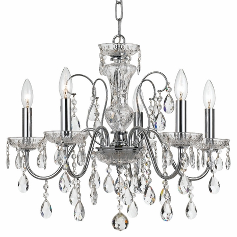 3025-CH-CL-MWP Crystorama Butler 5 Light Hand Cut Crystal Polished Chrome Chandelier