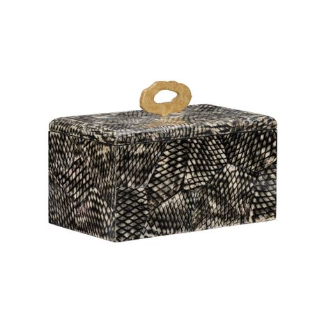 302529 Wildwood 8in. Wood/Fish Scales Nazare Box - Lg with Black/Cream Finish