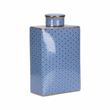302552 Wildwood 12in. Ceramic Kelly Jar - Lg with Blue/White Decal/Metallic Gold Finish