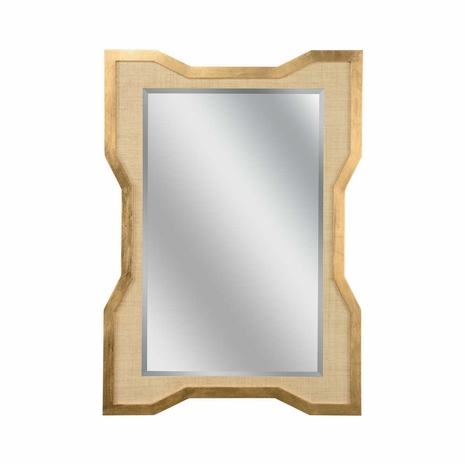 302556 Wildwood 48in. Wood/Raffia Vanessa Mirror with Gold Leaf/Natural/Clear/Beveled Finish