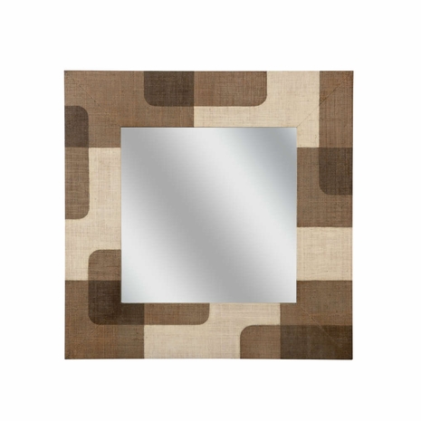302557 Wildwood 36in. Raffia On Wood Jacoby Mirror with Brown/Cream/Plain Finish