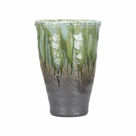 302572 Shiga 17.5in. Ceramic Midori Vase with Green Finish