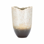 302573 Shiga 14in. Ceramic Gizagiza Vase with Green/Cream Finish