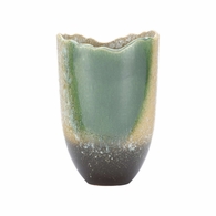 302573 Shiga 14in. Ceramic Gizagiza Vase with Green/Cream Finish