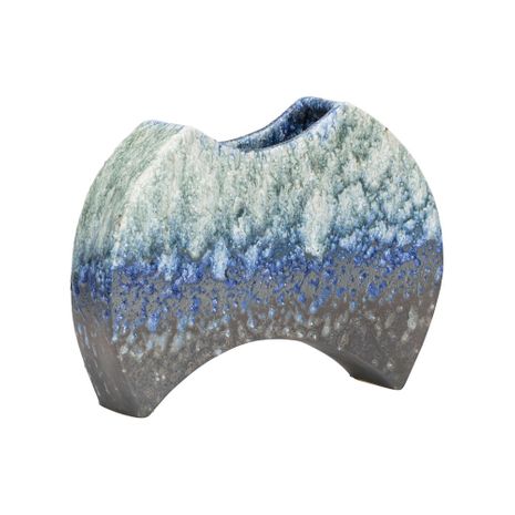 302574 Shiga 8.5in. Ceramic Kerama Vase with Indigo Glaze Finish