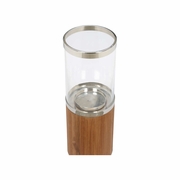 302773 Wildwood 27in. Wood/Metal/Glass Muskoka Candle Holder - Sm with Natural/Polished Nickel/Clear Finish