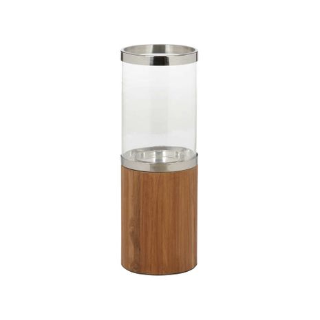 302773 Wildwood 27in. Wood/Metal/Glass Muskoka Candle Holder - Sm with Natural/Polished Nickel/Clear Finish