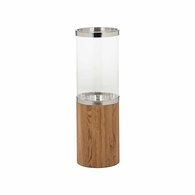 302774 Wildwood 32in. Wood/Metal/Glass Muskoka Candle Holder - Md with Natural/Polished Nickel/Clear Finish