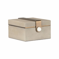 302806 Wildwood 6in. Wood/Faux Shagreen/Metal/Marble Steven Box -Square with Gray/Coffee Bronze/Natural White Finish