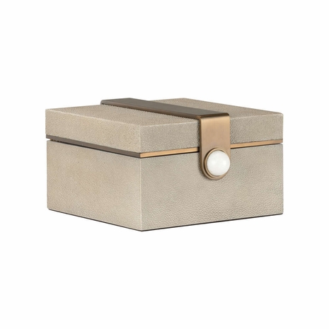 302806 Wildwood 6in. Wood/Faux Shagreen/Metal/Marble Steven Box -Square with Gray/Coffee Bronze/Natural White Finish