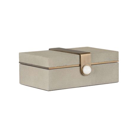 302807 Wildwood 5in. Wood/Faux Shagreen/Metal/Marble Steven Box - Rectangle with Gray/Coffee Bronze/Natural White Finish