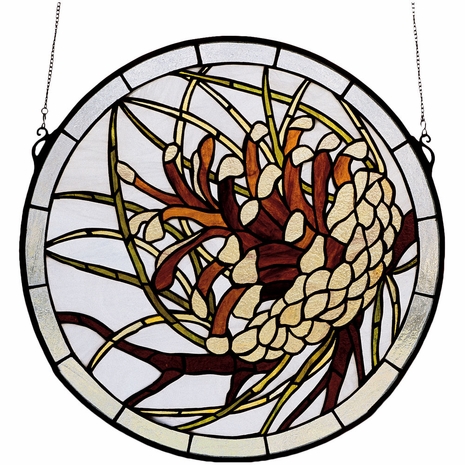 30448 Meyda Tiffany 17" Wide X 17" High Pinecone Stained Glass Window