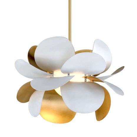 314-41 Corbett Hand-Crafted Iron Ginger Chandelier with Gold Leaf/White Finish