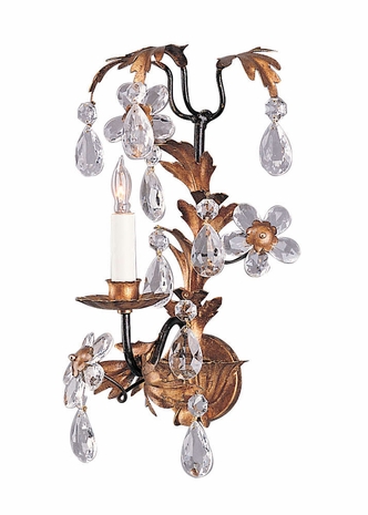 324 Wildwood Lamps Single Crystal and Gold Sconce