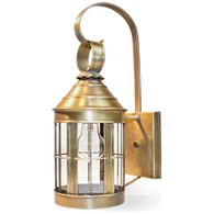 3317  Northeast Lantern Cone Top Wall With Top Scroll Antique Brass Medium Base Socket Clear or Seedy Glass Open Bottom