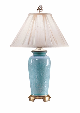 3470 Wildwood Lamps Celadon Dragon Lamp with Hand Glazed Porcelain Relief Design