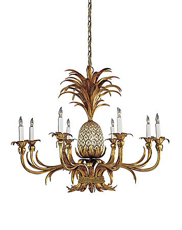 352 Wildwood Lamps Pineapple Chandelier with Florentine Iron Art with Eight Lights