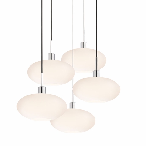 3567.01K-5 Sonneman Glass Pendants Contemporary Grand Oval 5-Light Pendant with Polished Chrome Finish