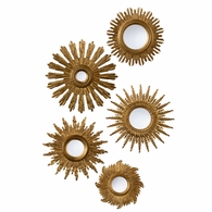 370027 Chelsea House 31.5in. Wood/Mirror Set of Five Gold Starburst Mirrors with Antique Gold Finish