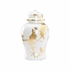 370110 Lisa Kahn 19in. Ceramic Winged Creatures Ginger Jar with White Glaze/Gold Leaf Finish