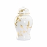 370110 Lisa Kahn 19in. Ceramic Winged Creatures Ginger Jar with White Glaze/Gold Leaf Finish