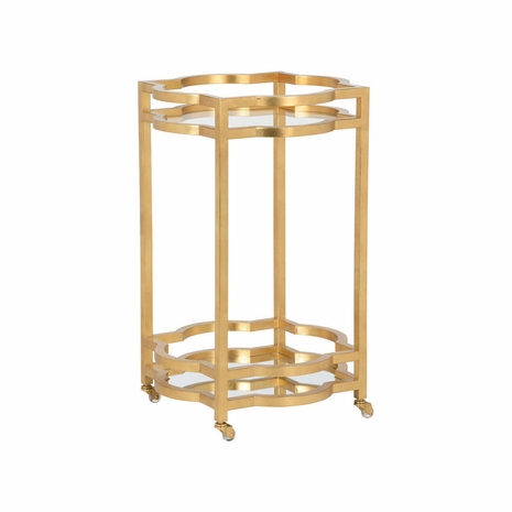 370155 Lisa Kahn Quatrefoil Bar Cart - Gold