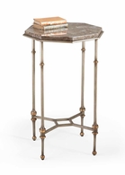 380017 Chelsea House 28in. Marble Raleigh Lane Table with Natural Brown/Antique Silver/Gold Finish