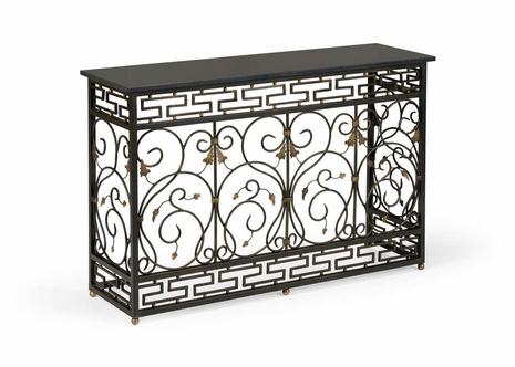 380062 Chelsea House Black Granite Top And Aluminum Base Black And Gold Brompton Road Console